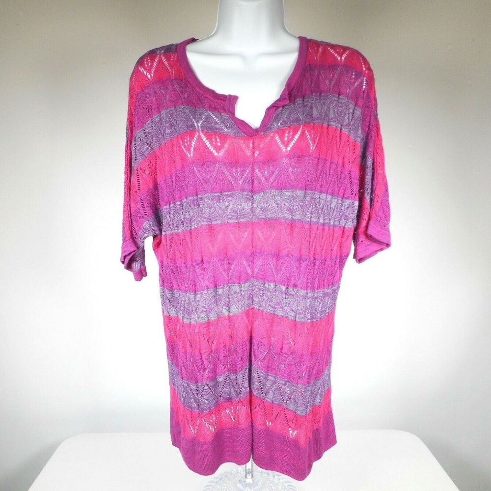 Nordstrom Sejour Pink Stripe Soft Knit Top Grey Pullover Dolman Sleeve